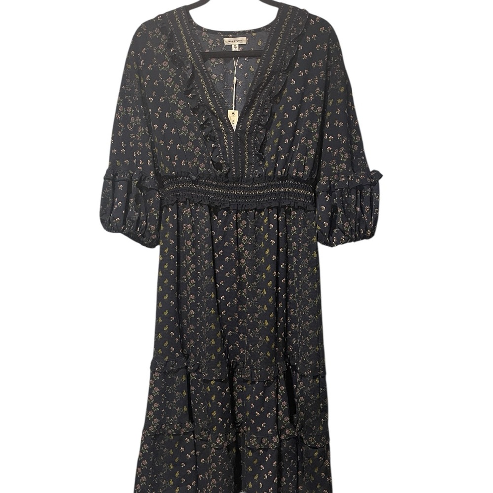 Max Studio Black Floral Long Sleeve Dress